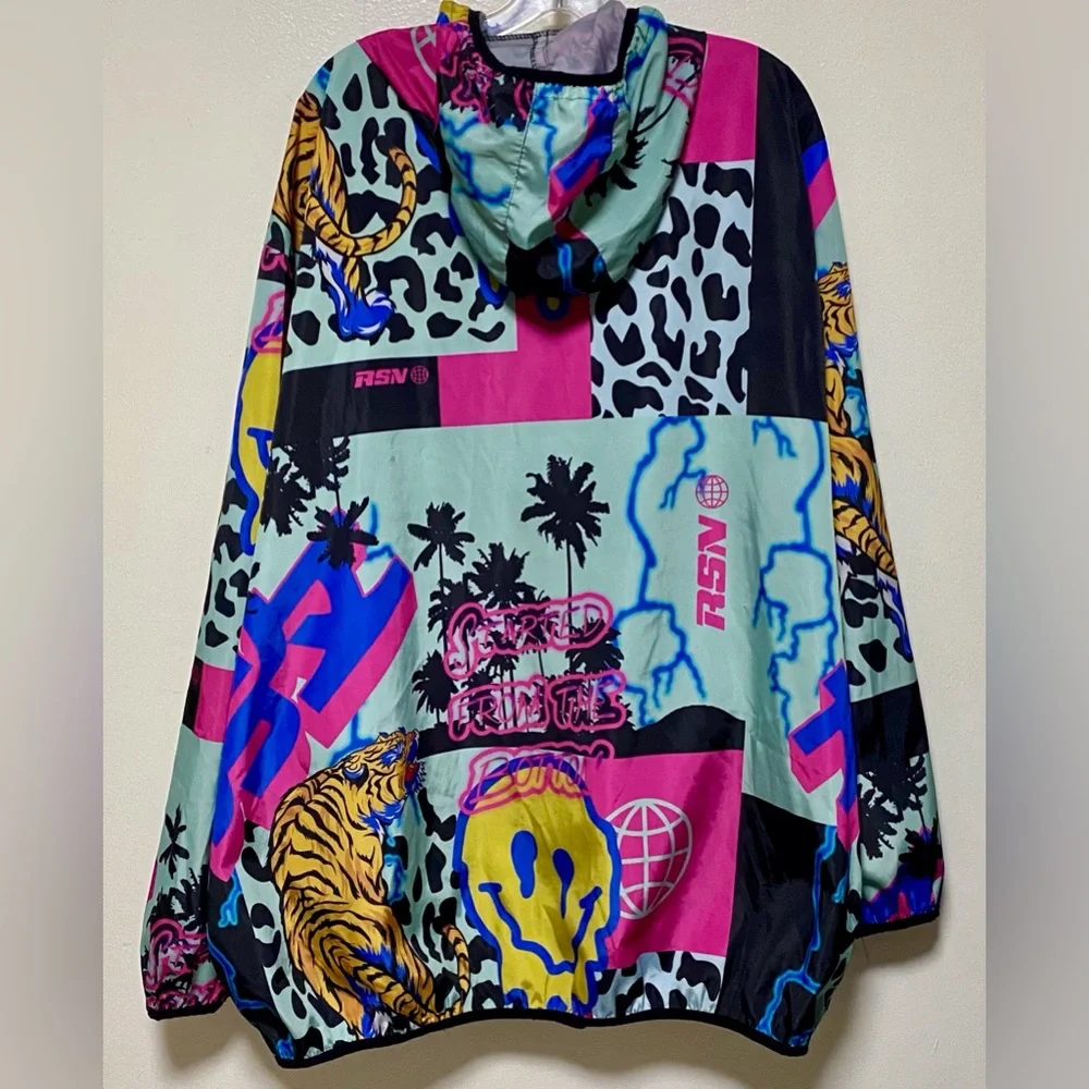 Reason Brand AOP AllOver Print Half-Zip Pullover Hooded Jacket Smiley Tiger RSN - Picture 3 of 14